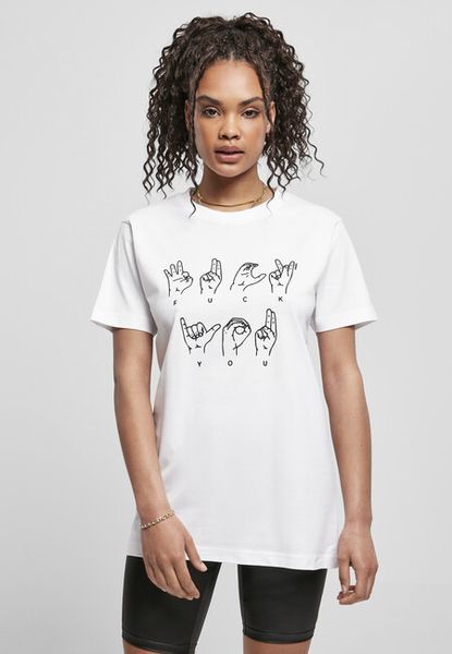 Mr. Tee Ladies FU Sign Language Tee white